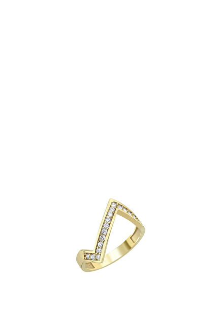Zigzag Shaped Diamond Stone Women's Gold Ring